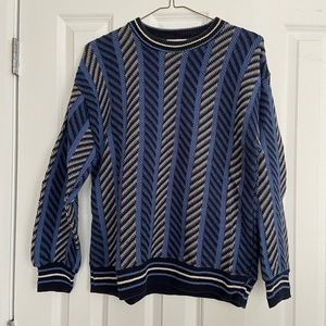 Vintage Ron Chereskin sweater with blue, white, and black stripes